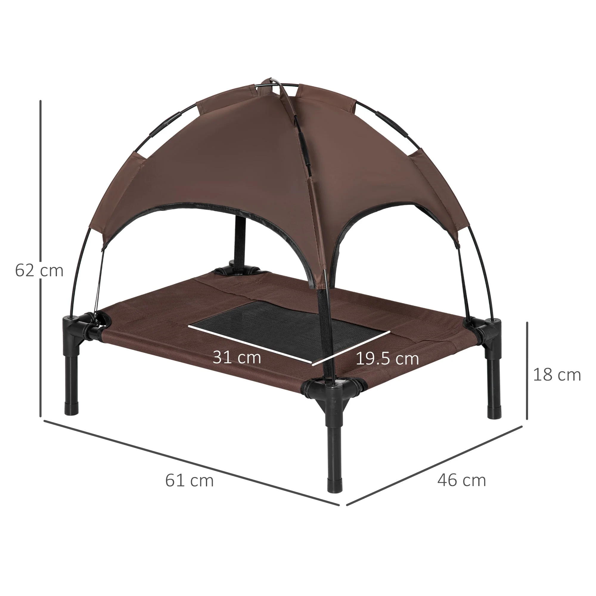 PawHut Raised Dog Bed Waterproof Elevated Pet Cot with Breathable Mesh UV Protection Canopy Coffee - Image 4