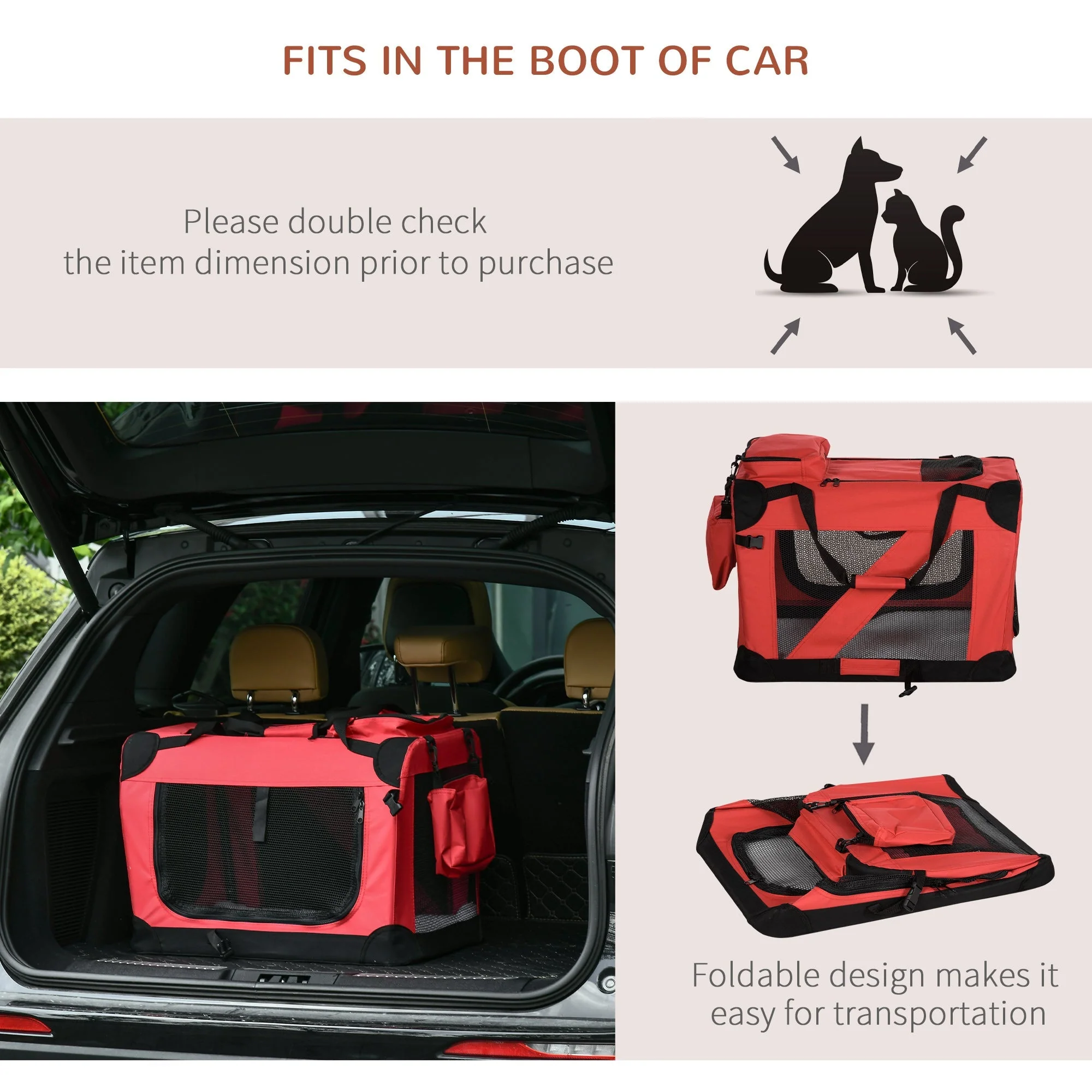 PawHut Small Pets PVC Oxford Cloth Travel Carrier w/ Mesh Windows Red - Image 7