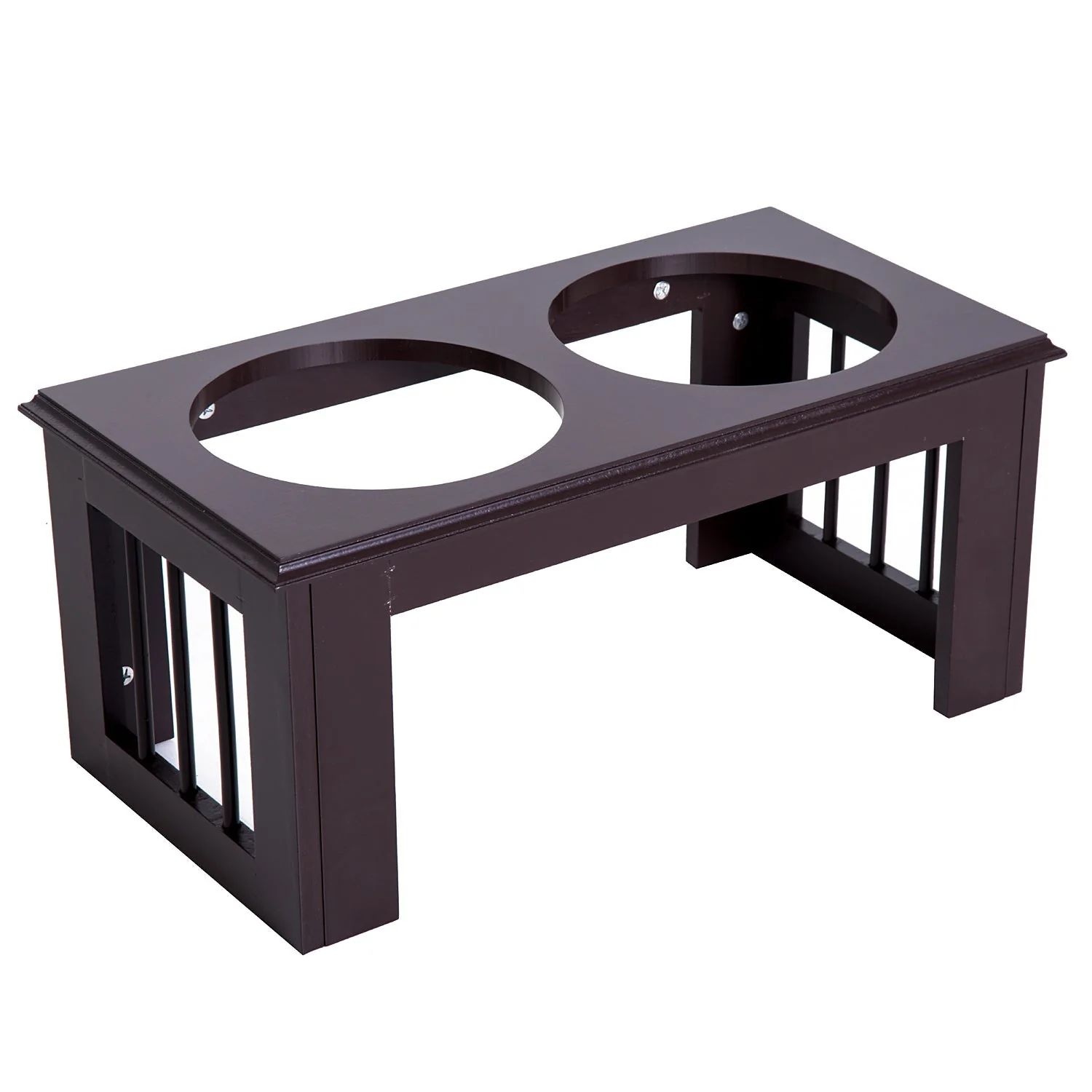 PawHut Stainless Steel Raised Dog Feeding Bowls with Stand for Small Medium Dogs Elevated Twin Pet Bowls Water Food Feeder 58.4L x 30.5W x 25.4H cm - Brown - Image 3