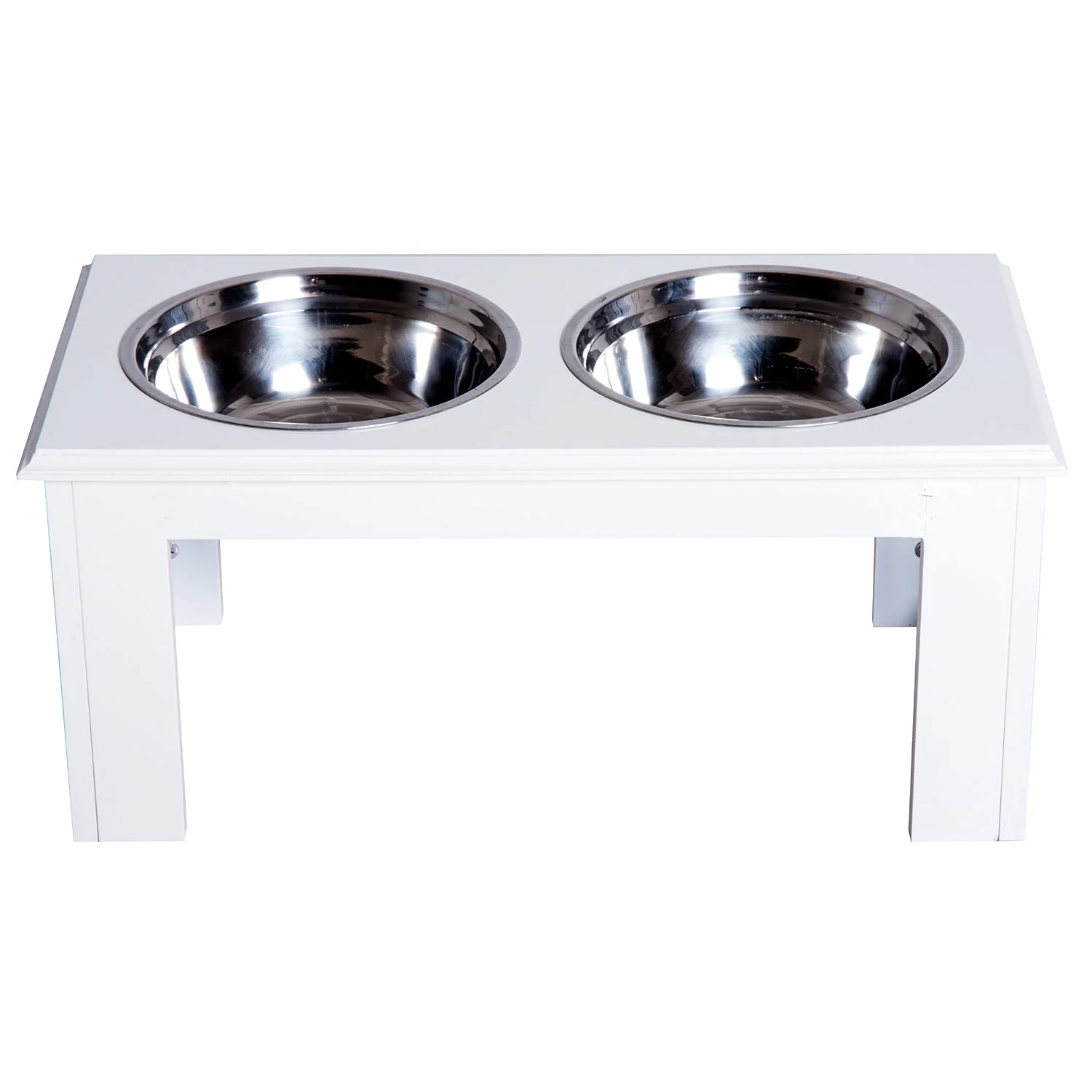 PawHut Stainless Steel Raised Dog Feeding Bowls with Stand for Small Medium Dogs Elevated Twin Pet Bowls Water Food Feeder 58.4L x 30.5W x 25.4H cm - White - Image 8