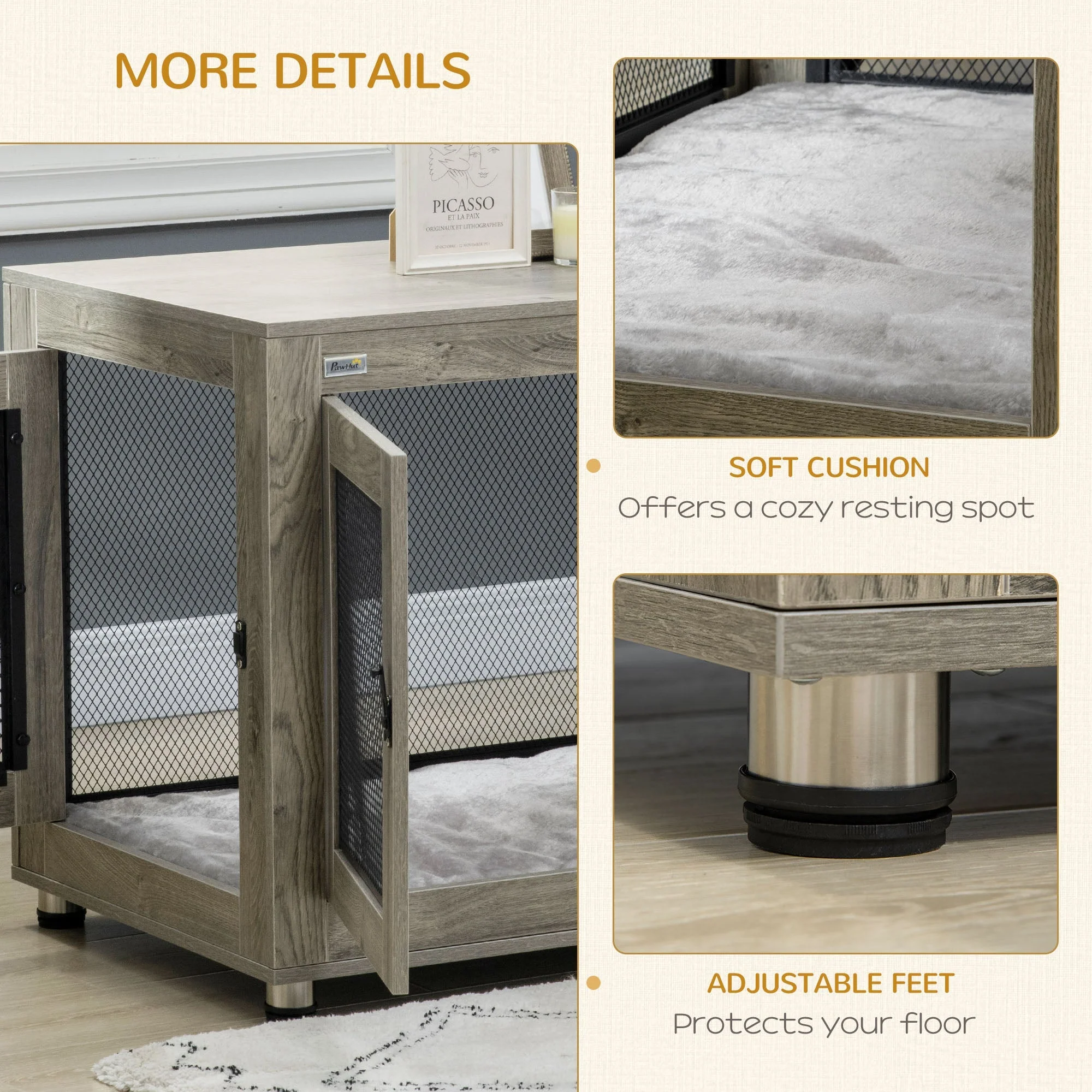 Pawhut Two-In-One Dog Cage & Side Table With Two Doors Cushion For Large Dogs - Image 6