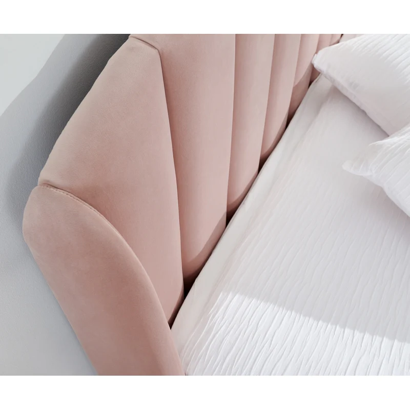 Pettine Double Ottoman Bed Wood & Fabric Pink 5 x 7ft - Image 6
