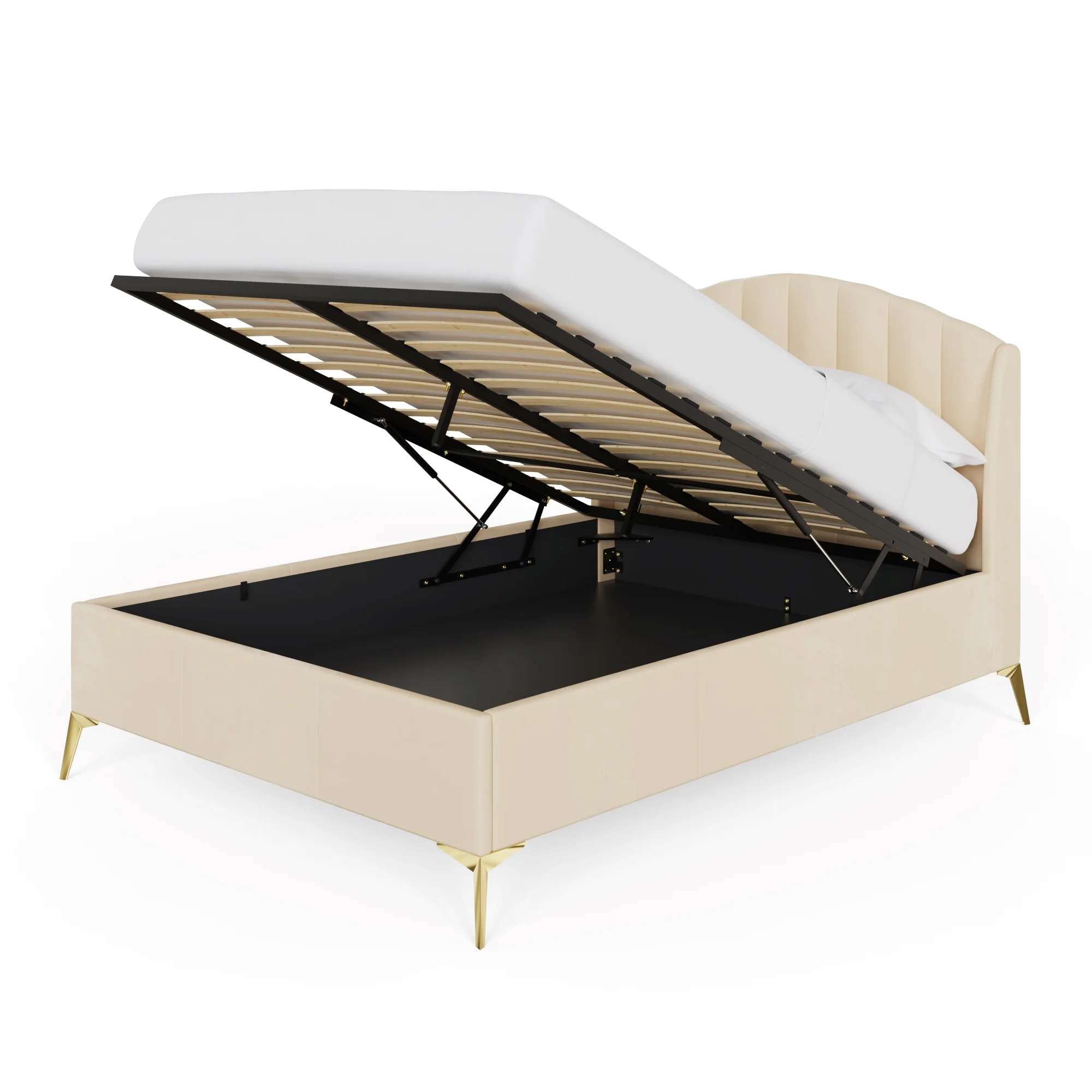 Pettine King Size Ottoman Bed Wood & Fabric Natural 5 x 7ft - Image 2