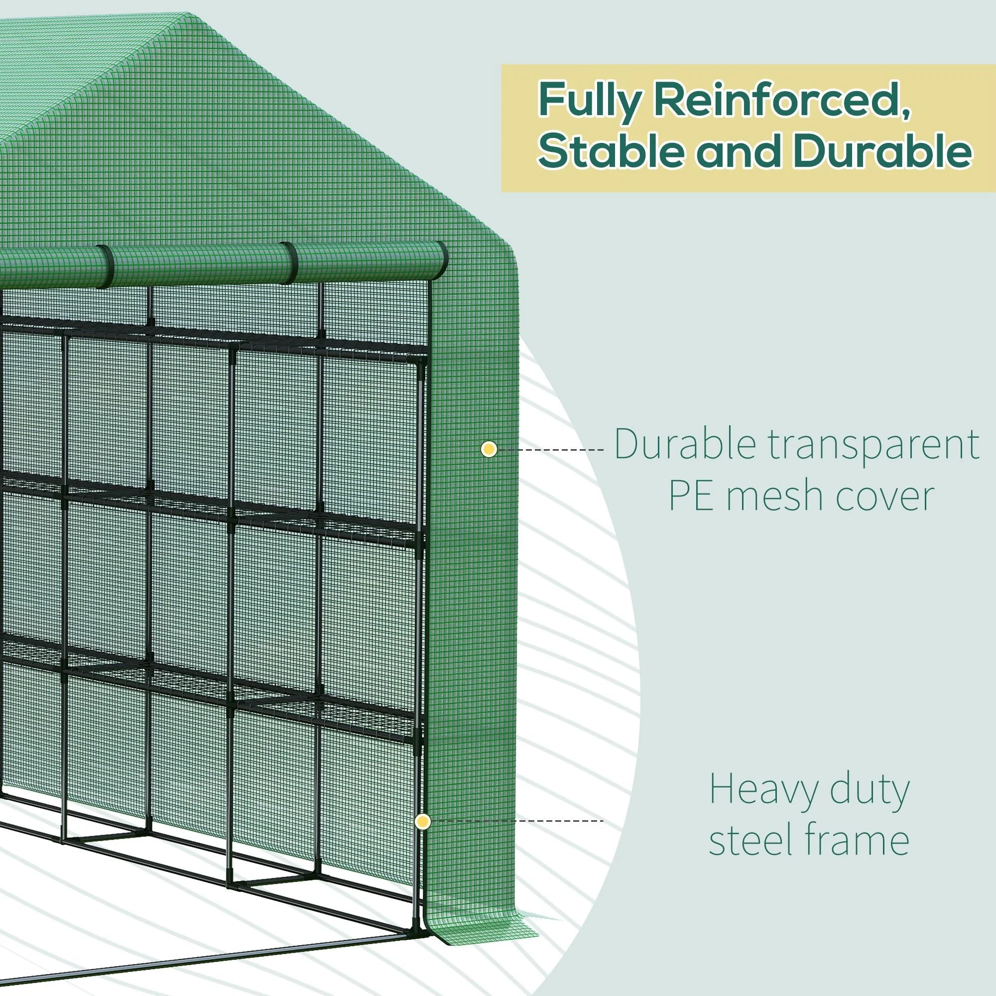 Poly Tunnel Steeple Walk in Garden Greenhouse with Removable Cover Shelves - Green 244 x 180 x 210cm - Image 6