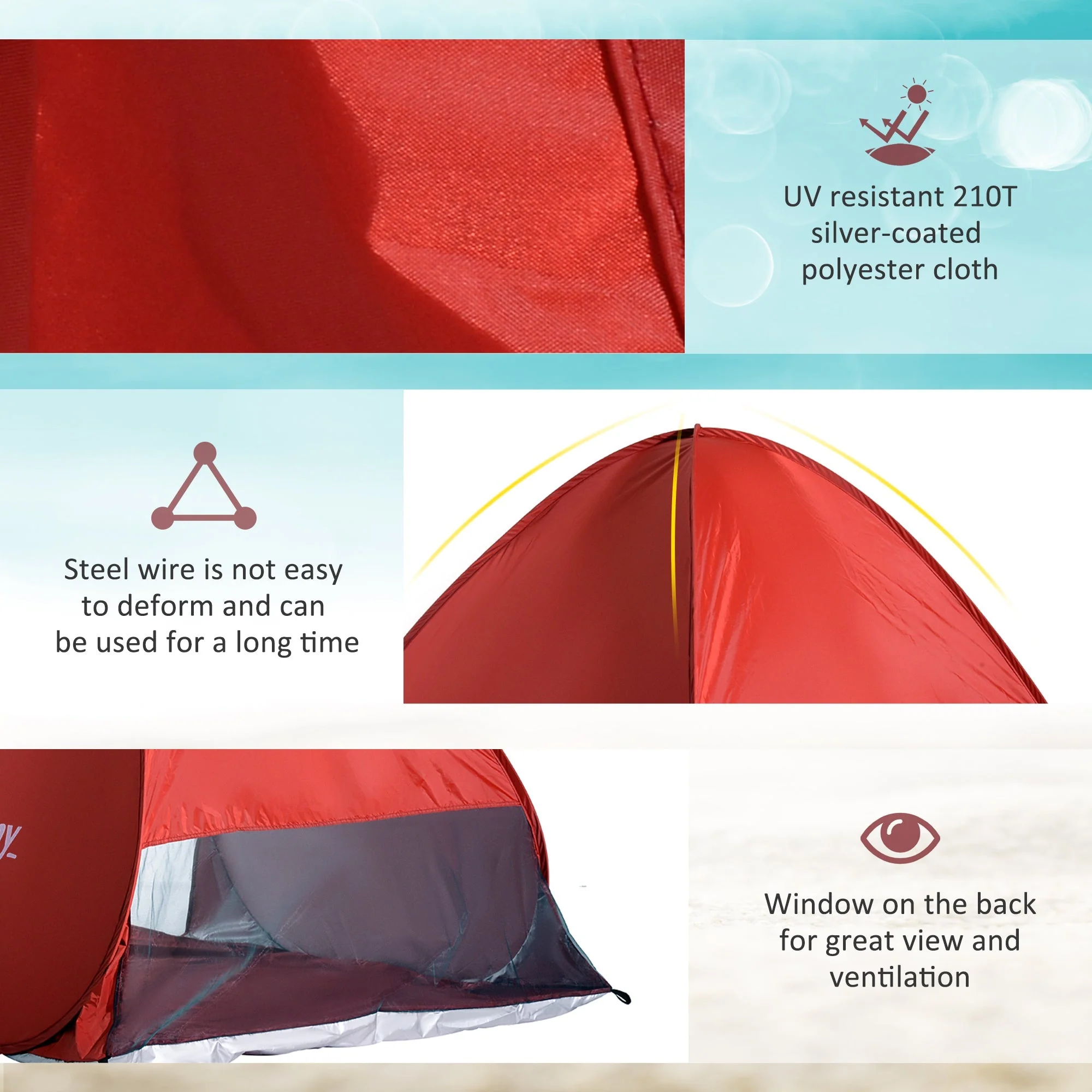 Pop-up Portable Beach Tent-Red - Image 6