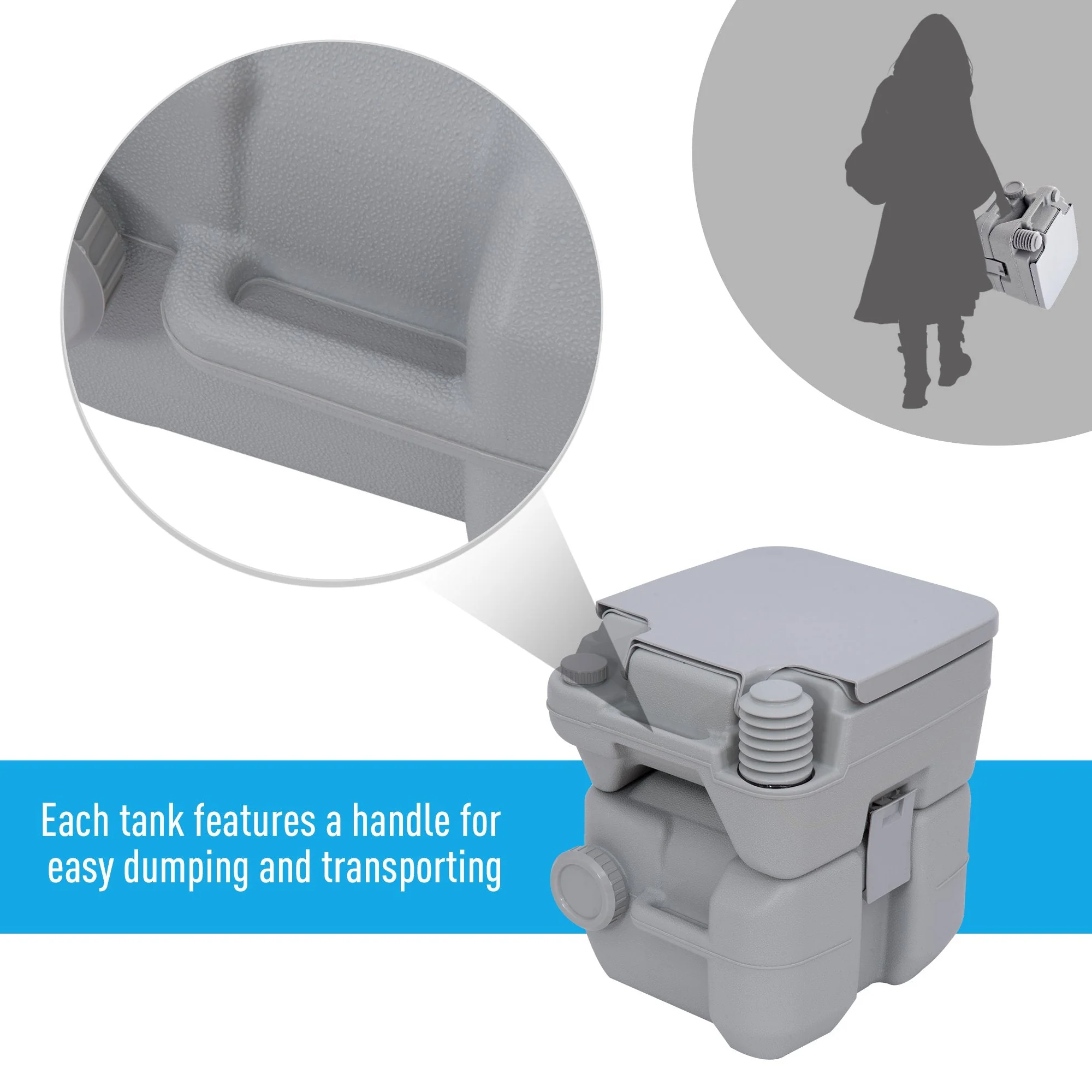 Portable Camping Toilet Potty Mobile Toilet-Grey - Image 6