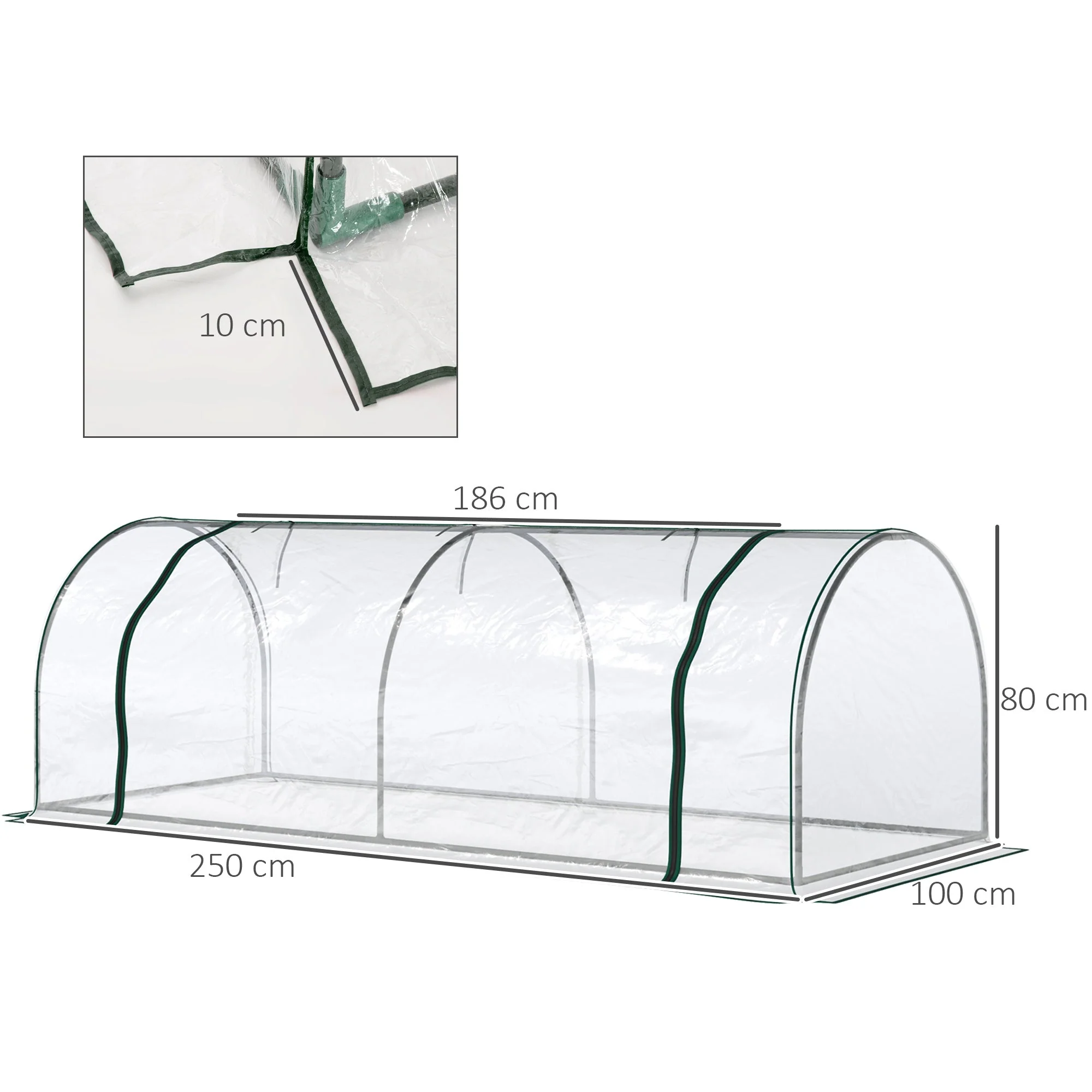 PVC Greenhouse Tunnel Steel Frame Transparent 250x100x80cm - Image 3