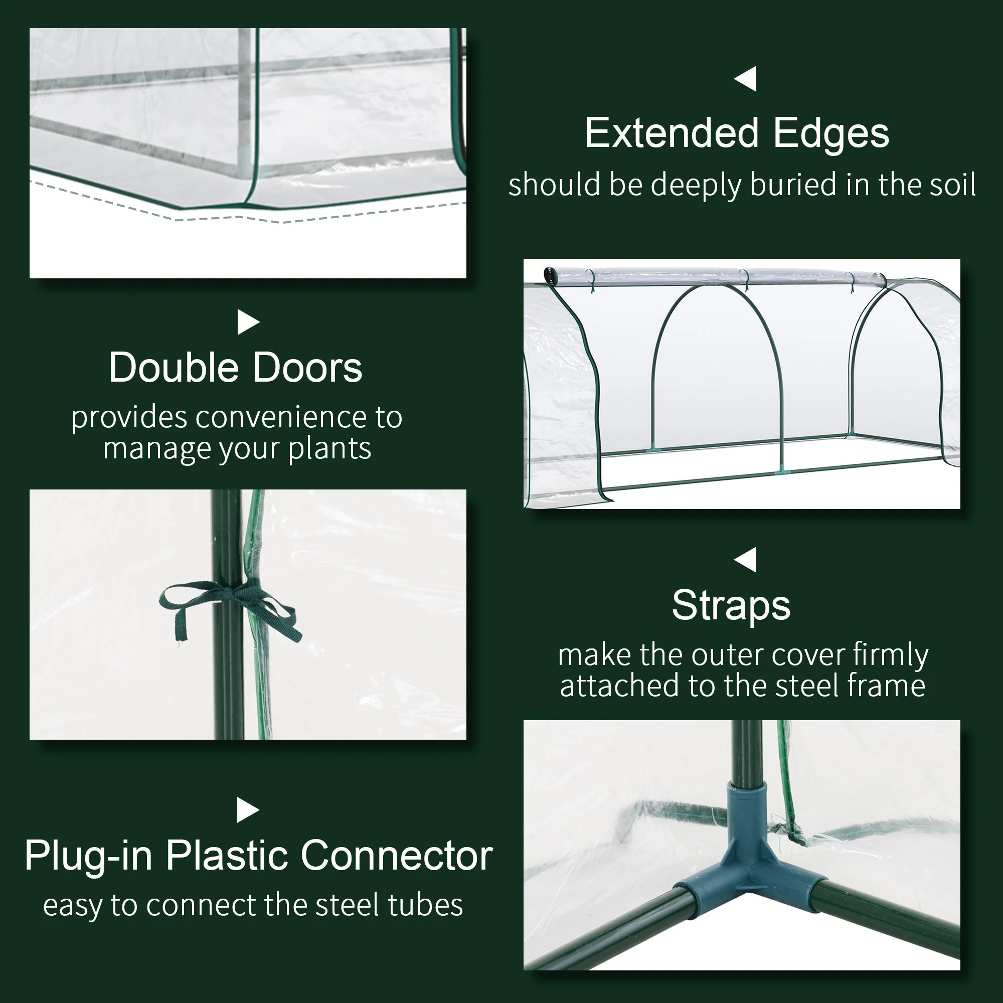 PVC Greenhouse Tunnel Steel Frame Transparent 250x100x80cm - Image 5
