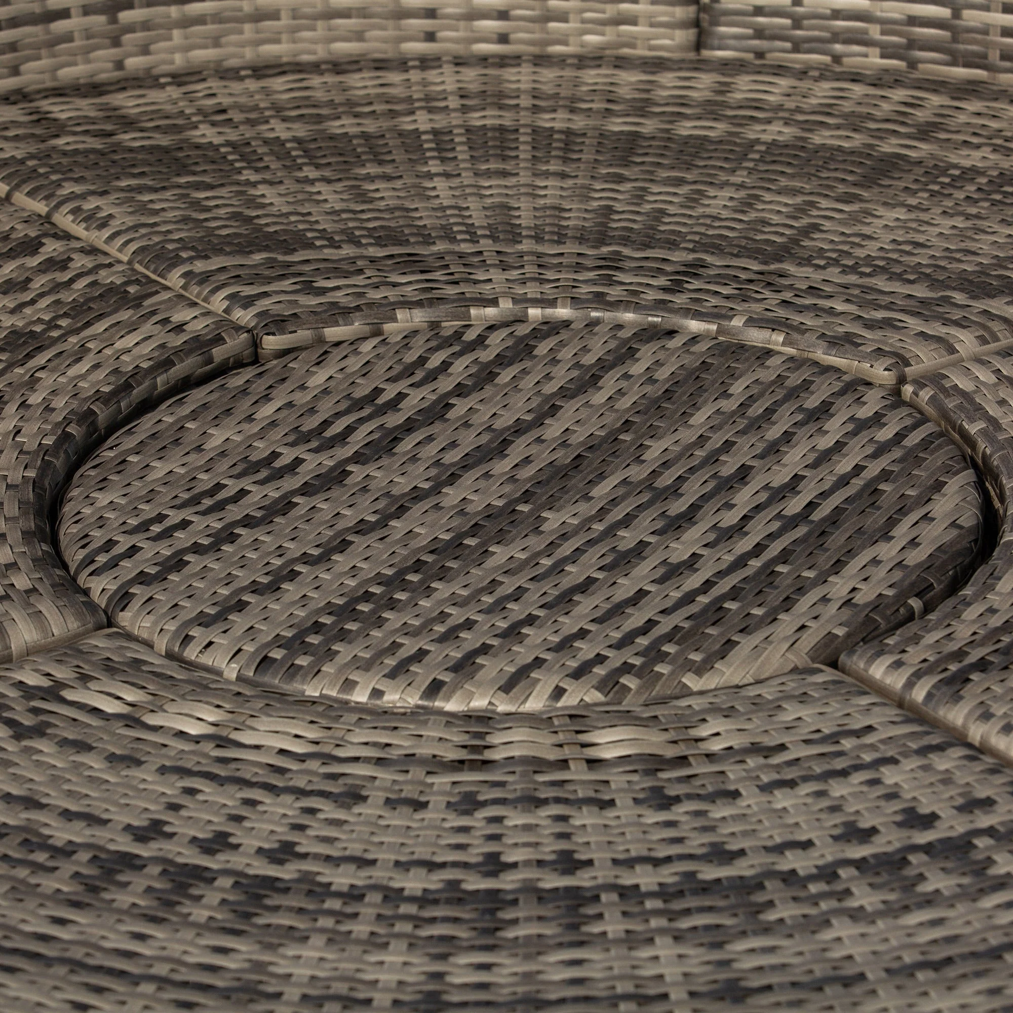 Rattan Garden Furniture Cushioned Wicker Round Sofa Bed with Coffee Table Patio Conversation Furniture Set - Grey - Image 9