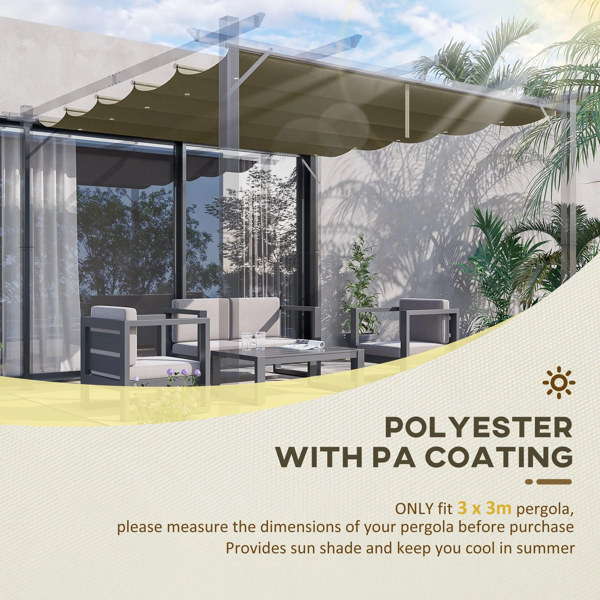 Outsunny Retractable Pergola Shade Cover - Image 3