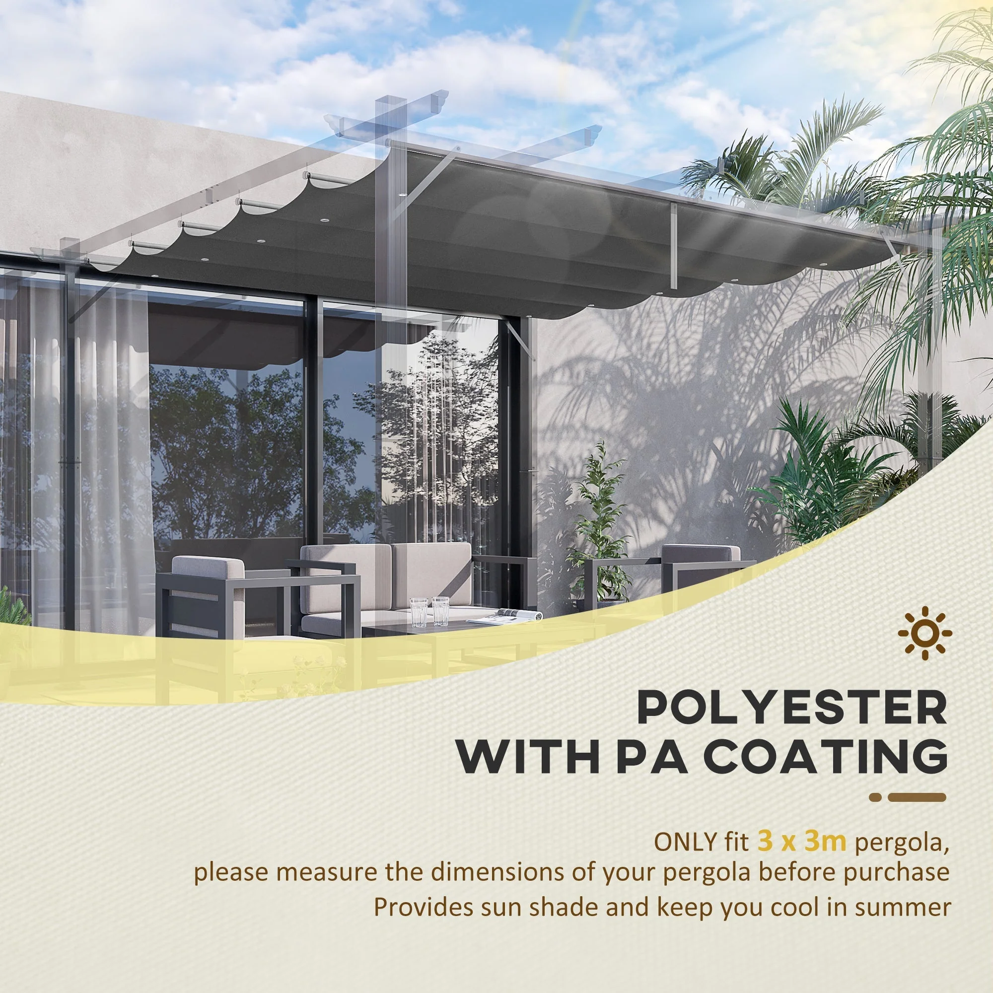 Outsunny Retractable Pergola Shade Cover - Image 3