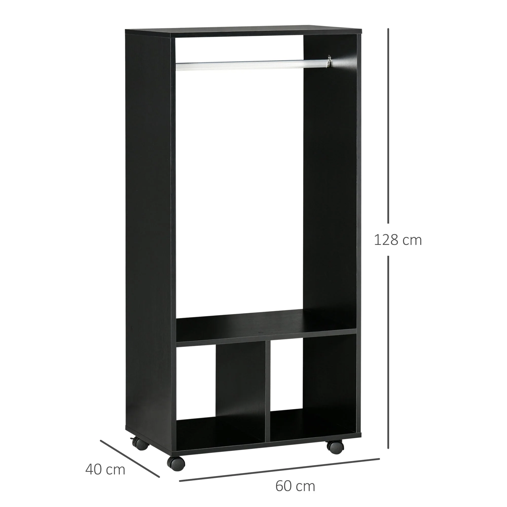 Rolling Open Wardrobe w/ Hanging Rod Storage Shelves Closet Organizer - Image 3