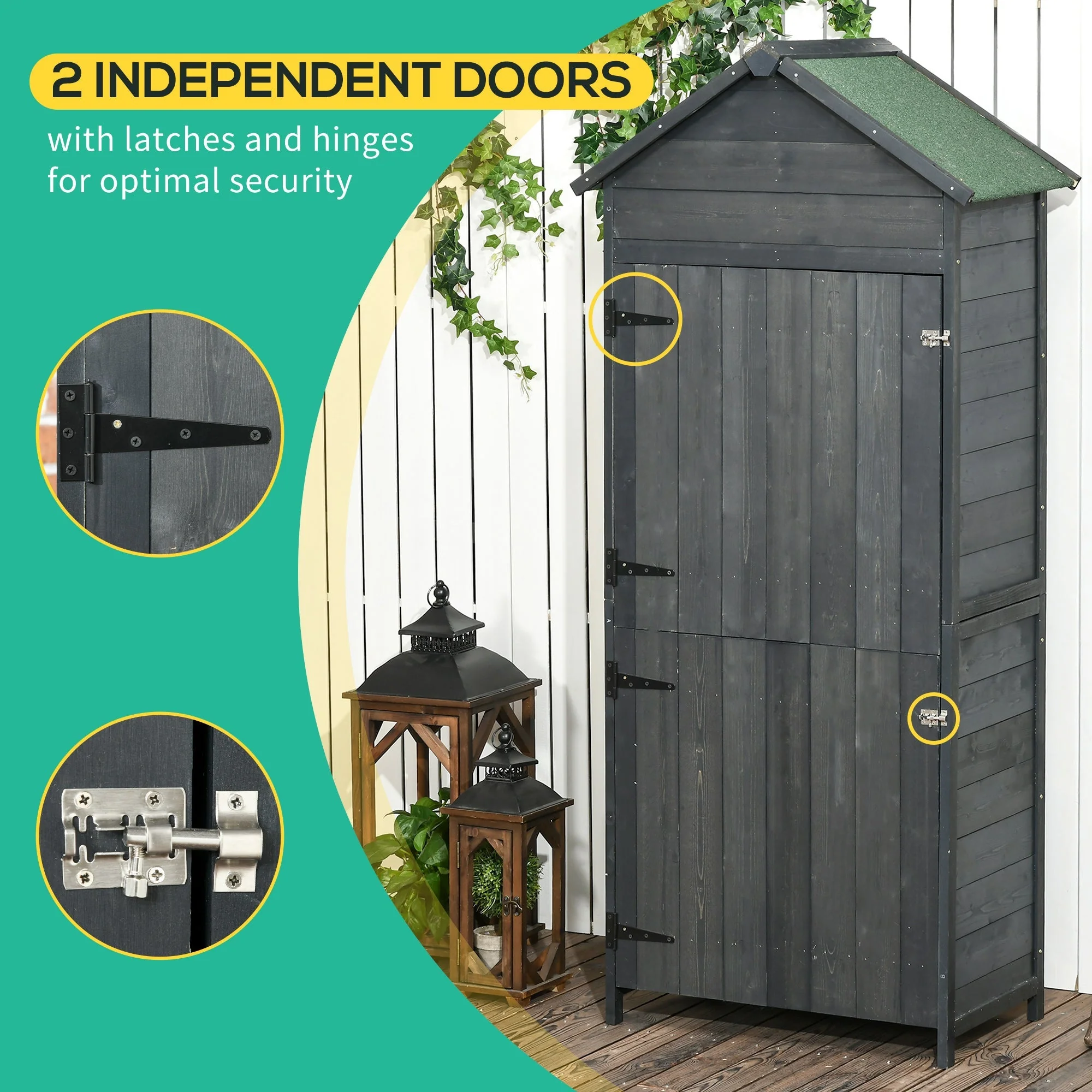 Rustica 188cm Barn Door Reverse Apex Garden Store Lockable Fir Wood Grey by Steadfast - Image 6