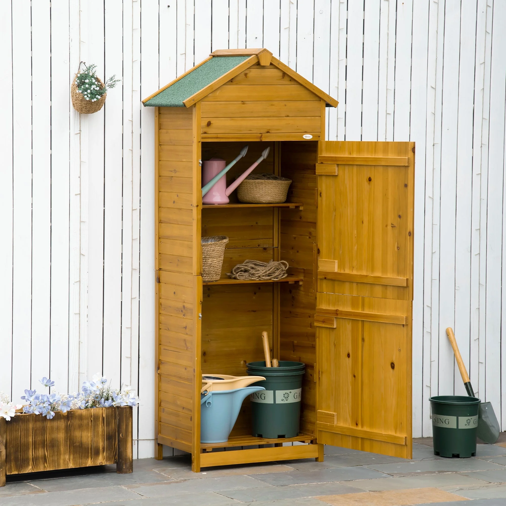 Rustica 191cm Barn Door Reverse Apex Garden Store With Shelves Fir Wood Natural by Steadfast - Image 2