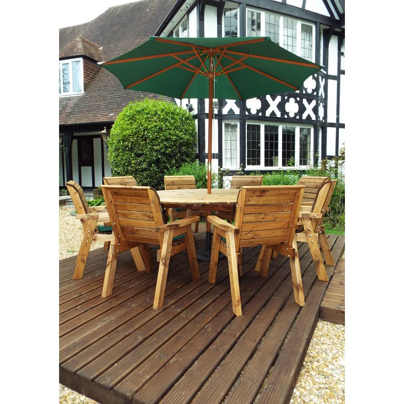 Scandinavian Redwood Garden Furniture Set by Charles Taylor - 8 Seats Green Cushions - Image 4