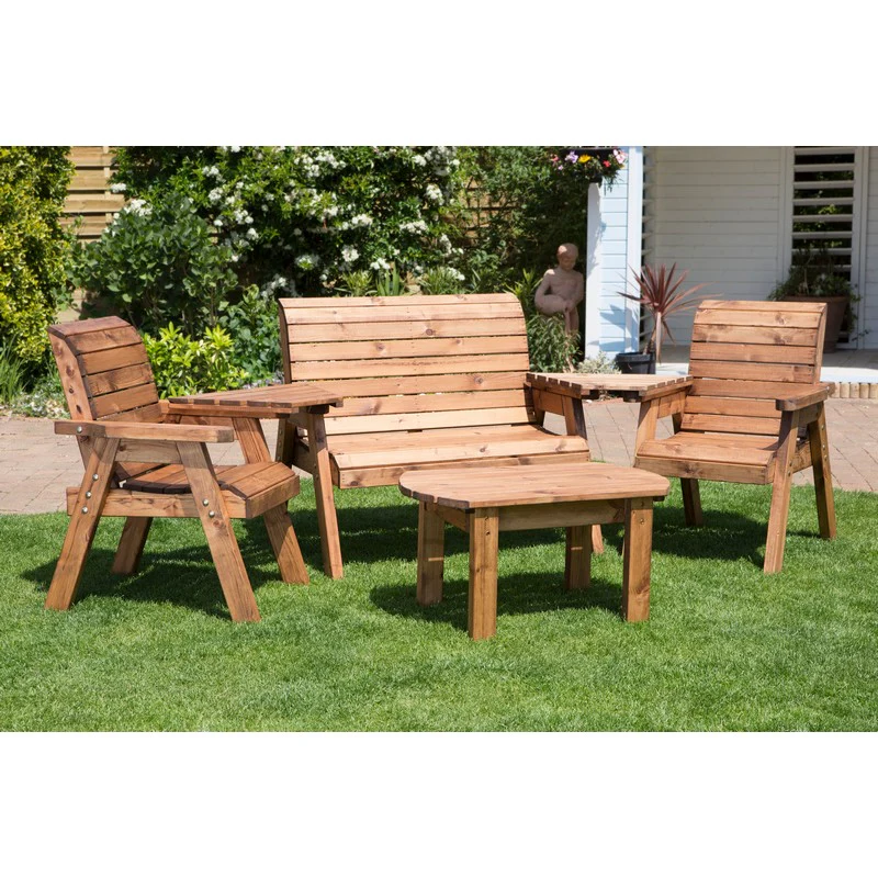 Scandinavian Redwood Garden Patio Dining Set by Charles Taylor - 4 Seats Green Cushions - Image 2