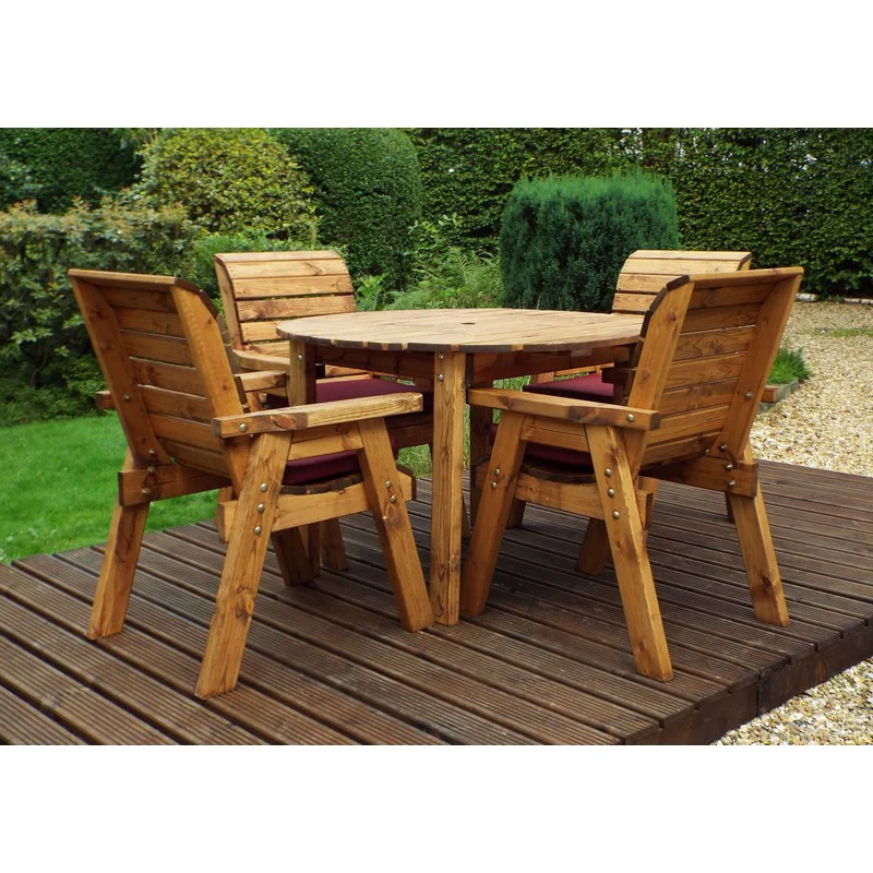 Scandinavian Redwood Garden Patio Dining Set by Charles Taylor - 4 Seats Green Cushions - Image 5