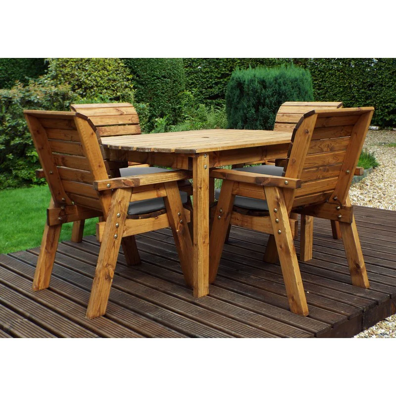 Scandinavian Redwood Garden Patio Dining Set by Charles Taylor - 4 Seats Grey Cushions - Image 3