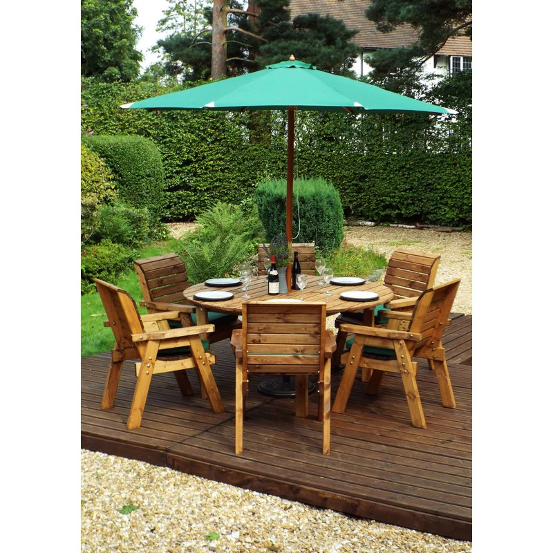 Scandinavian Redwood Garden Patio Dining Set by Charles Taylor - 6 Seats Green Cushions - Image 2