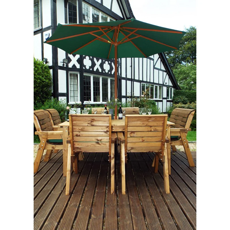 Scandinavian Redwood Garden Patio Dining Set by Charles Taylor - 8 Seats Green Cushions - Image 4