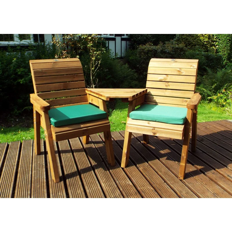 Scandinavian Redwood Garden Tete a Tete by Charles Taylor - 2 Seats Green Cushions - Image 2