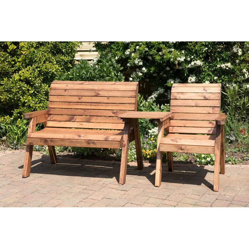 Scandinavian Redwood Garden Tete a Tete by Charles Taylor - 3 Seats Grey Cushions - Image 2