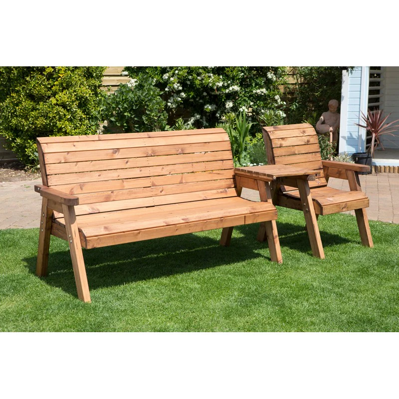 Scandinavian Redwood Garden Tete a Tete by Charles Taylor - 4 Seats Burgundy Cushions - Image 2
