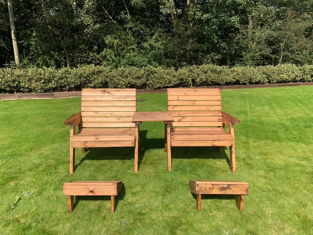 Scandinavian Redwood Garden Tete a Tete & Footstool by Charles Taylor - 2 Seats - Image 2