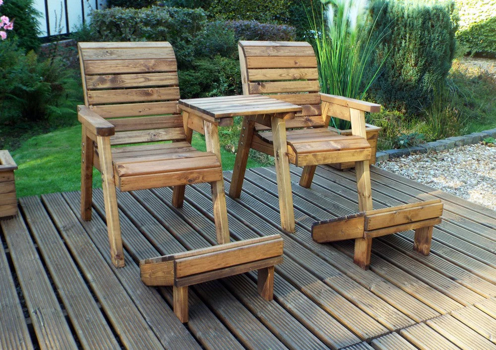 Scandinavian Redwood Garden Tete a Tete & Footstool by Charles Taylor - 2 Seats - Image 2