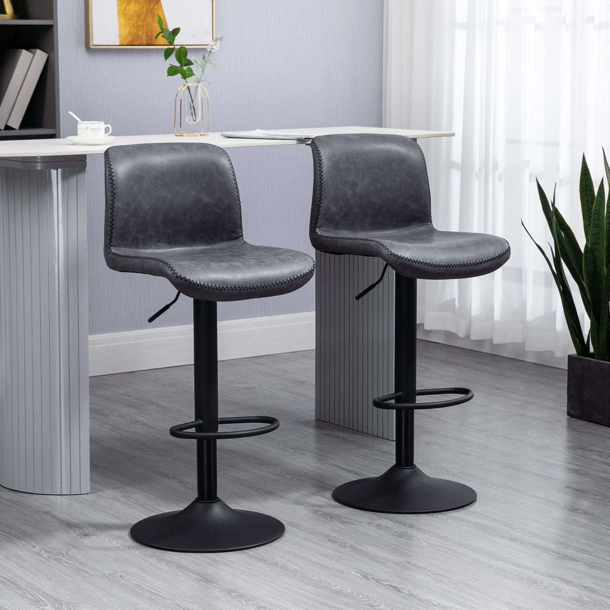 Set of 2 Bar Stool Adjustable Height Swivel Footrest and Base for Breakfast Bar - Image 2