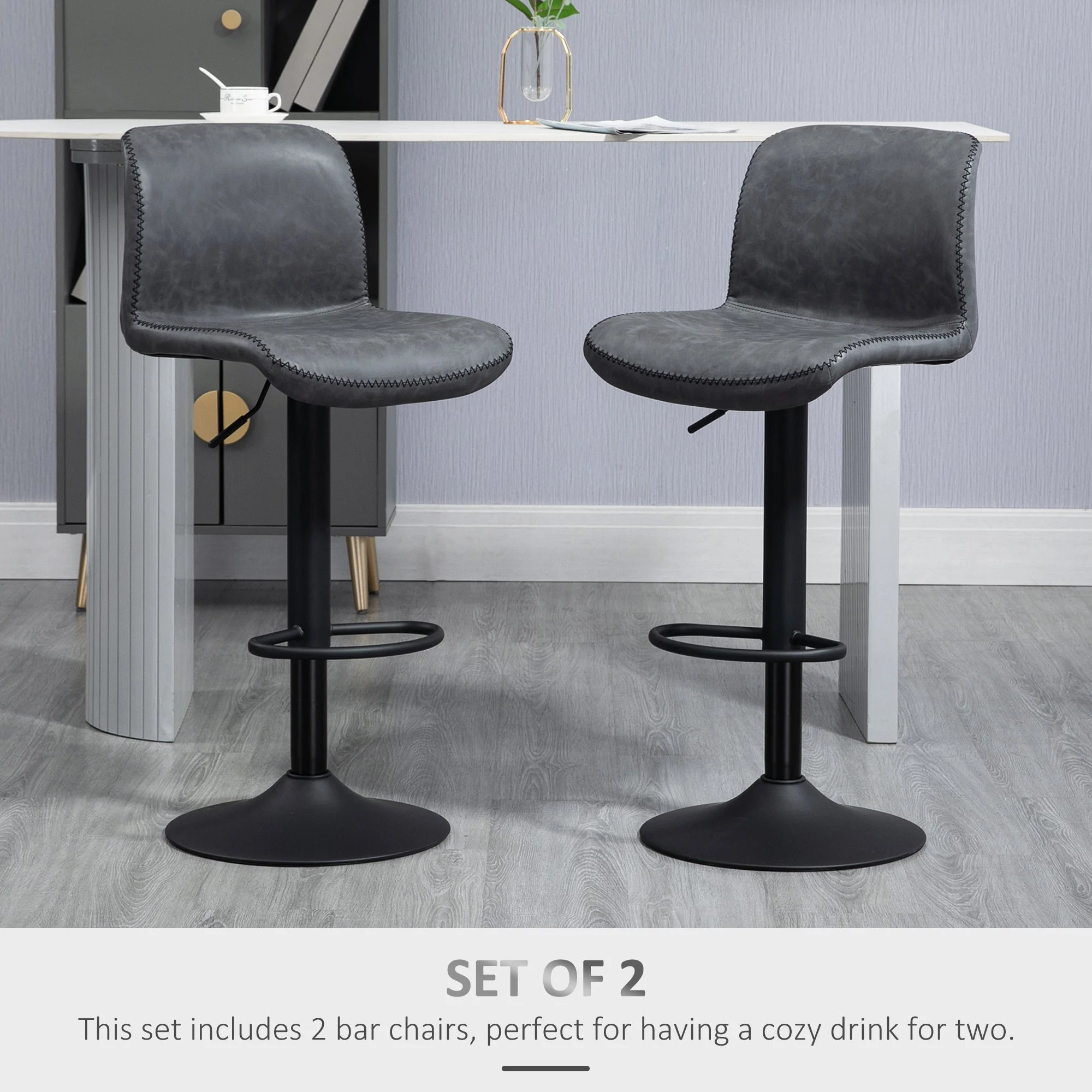 Set of 2 Bar Stool Adjustable Height Swivel Footrest and Base for Breakfast Bar - Image 4