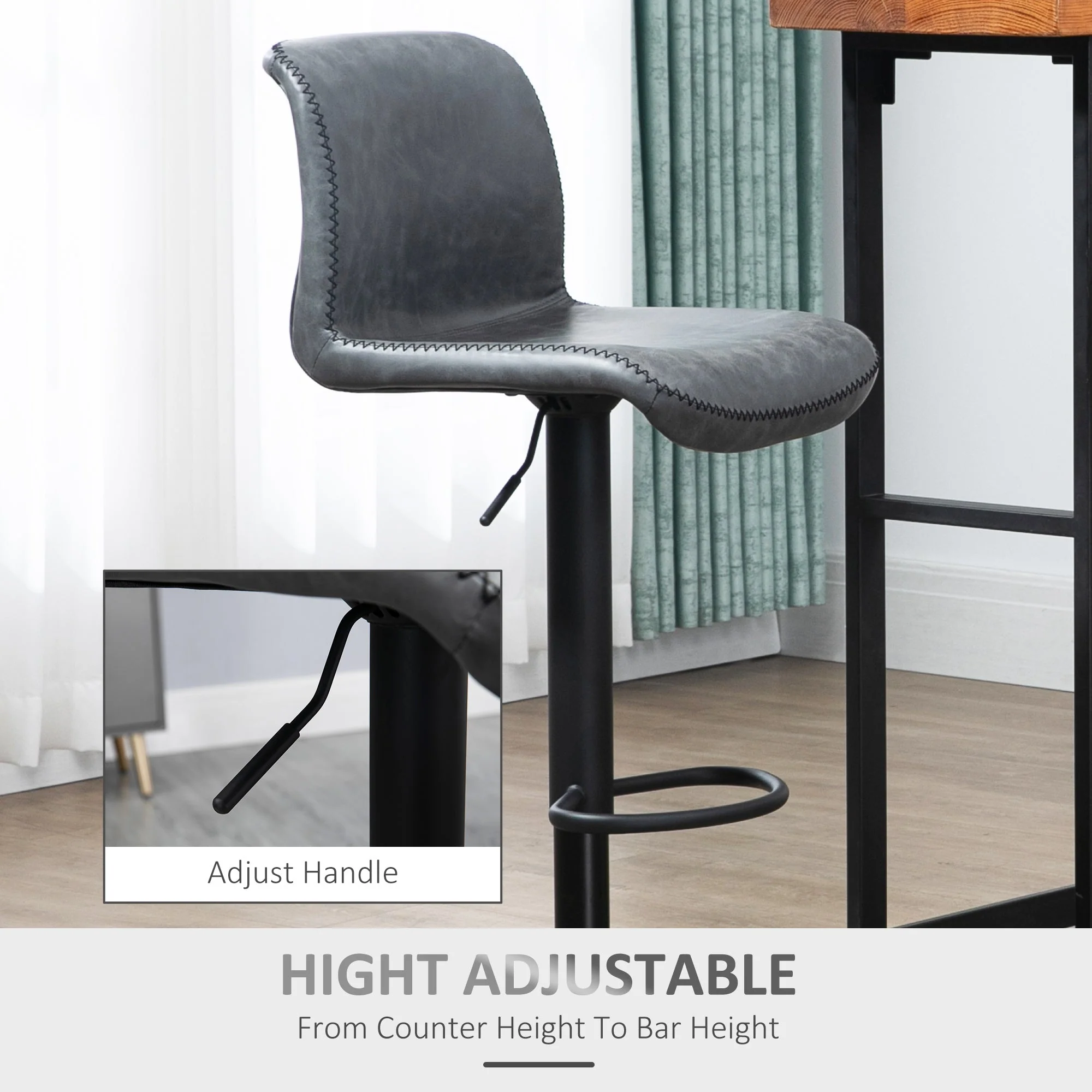 Set of 2 Bar Stool Adjustable Height Swivel Footrest and Base for Breakfast Bar - Image 5