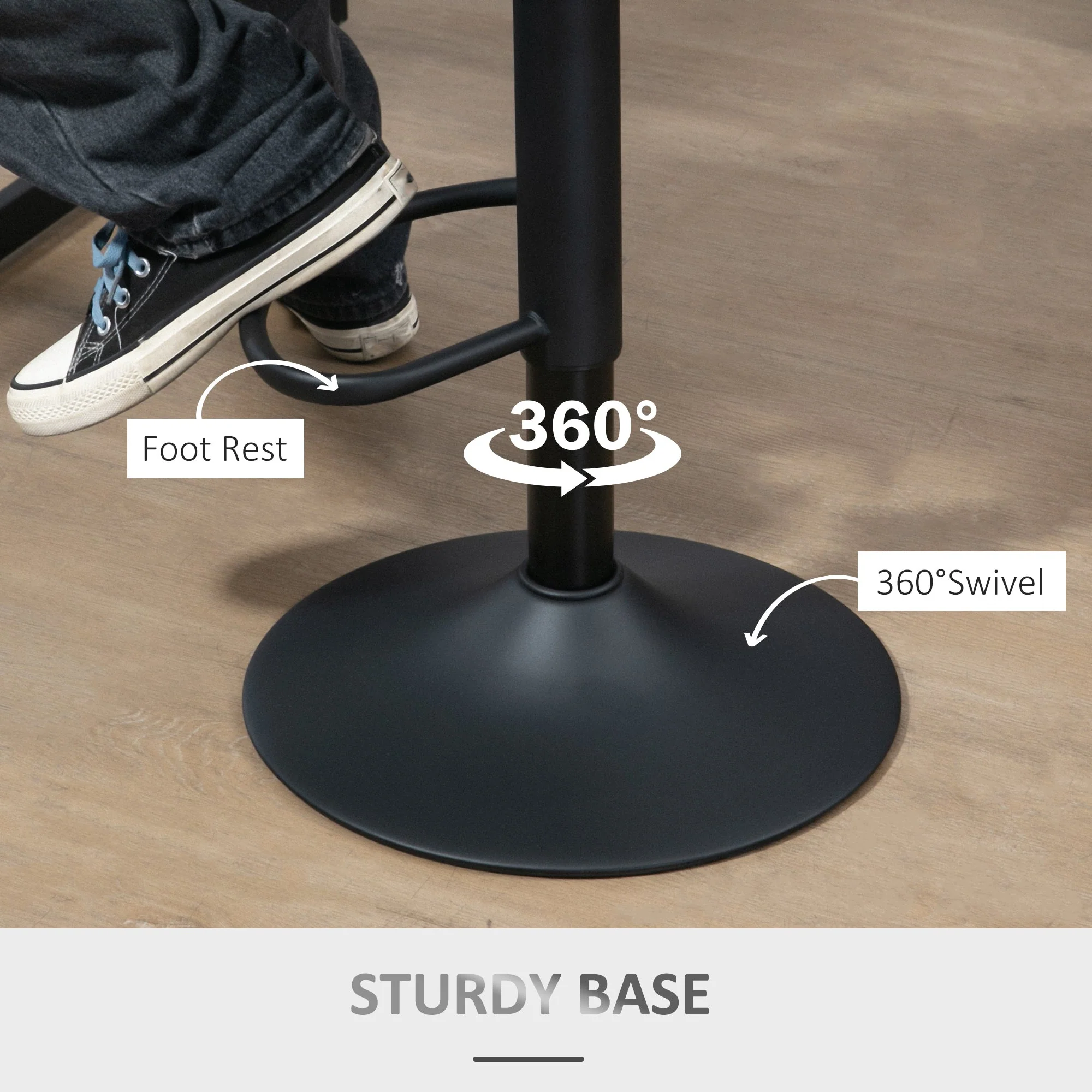Set of 2 Bar Stool Adjustable Height Swivel Footrest and Base for Breakfast Bar - Image 6