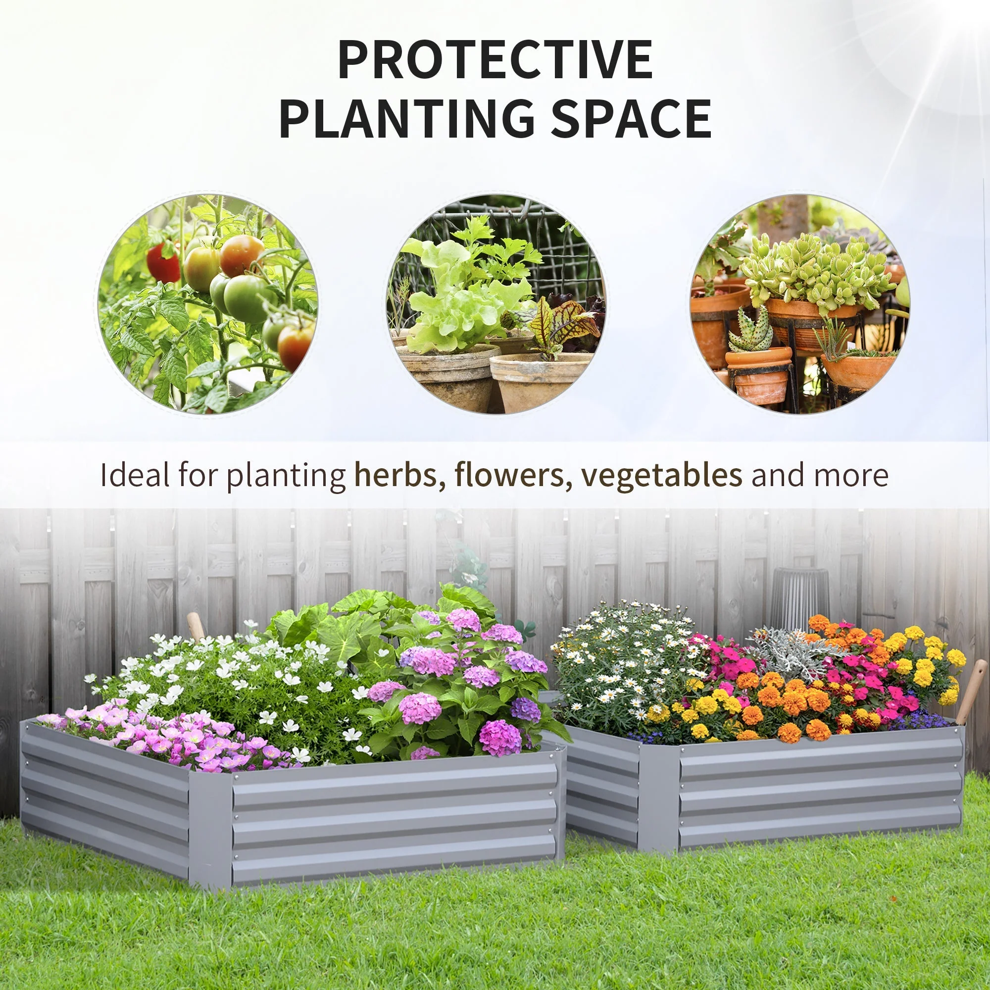 Set of 2 Raised Garden Bed Galvanized Steel Planter Boxes Easy Quick Setup - Image 5