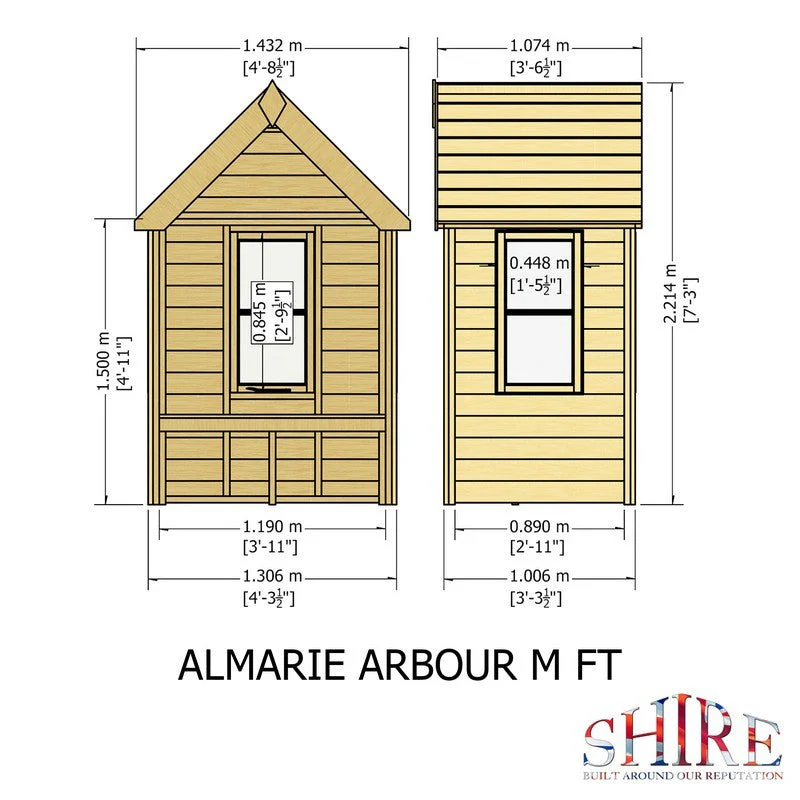 Shire Almarie 3' 3" x 4' 3" Apex Garden Arbour - Classic Pressure Treated Shiplap - Image 9