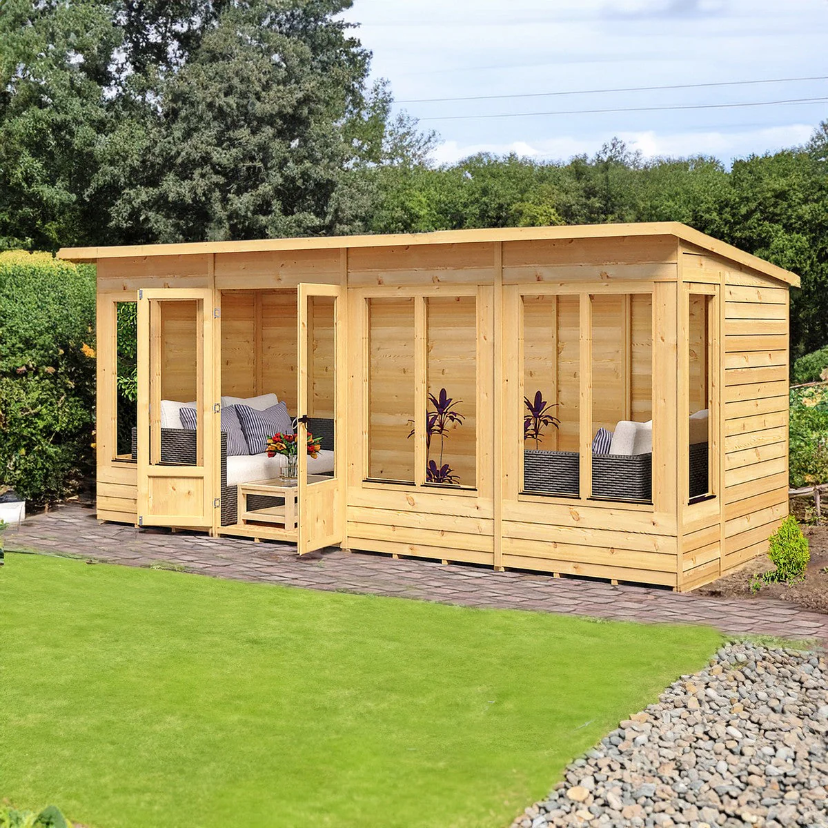 Shire Alora 7' 1" x 15' 11" Pent Summerhouse - Premium Dip Treated Overlap - Image 4