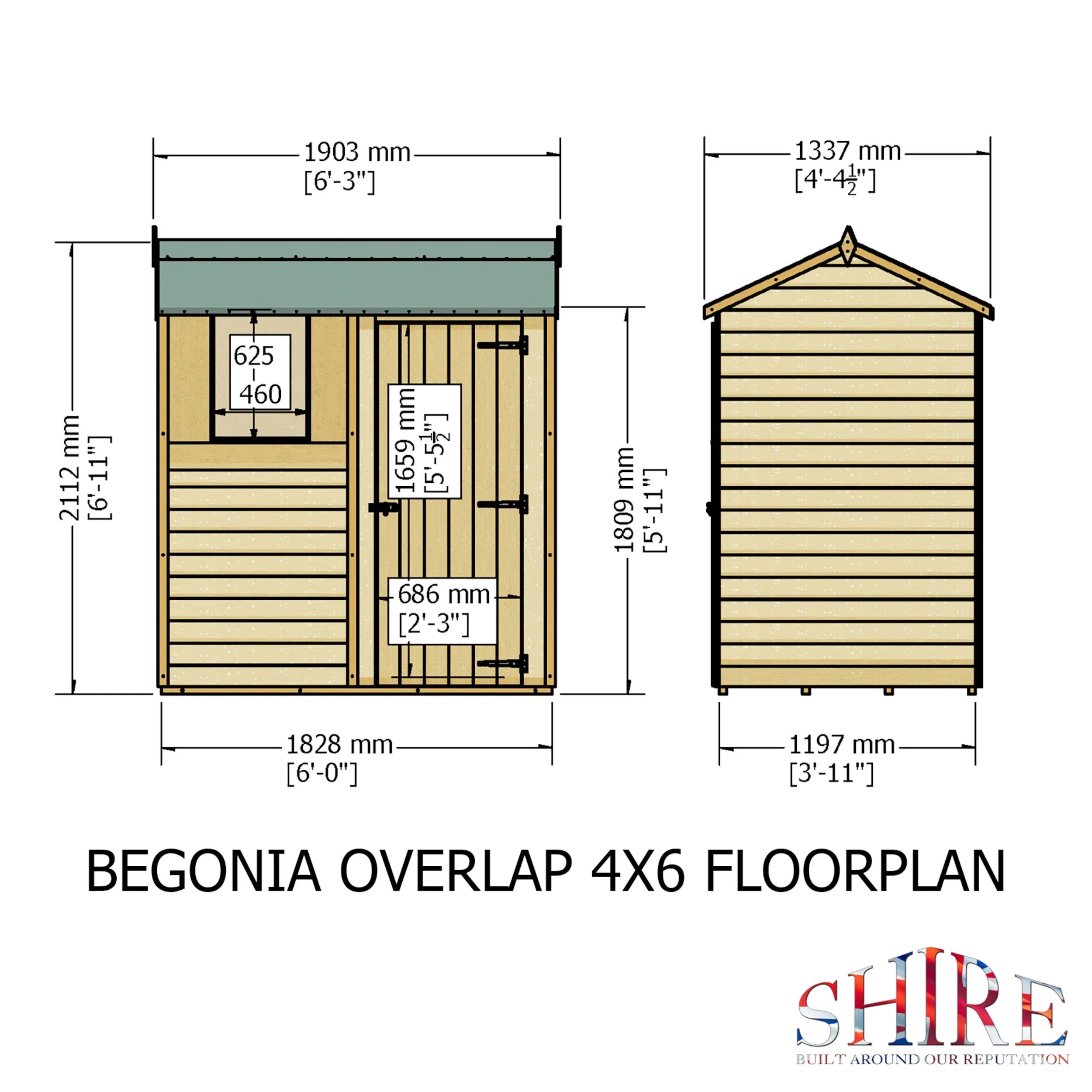Ashworth 5' 9" x 3' 11" Reverse Apex Shed - Premium Pressure Treated Overlap - Image 4
