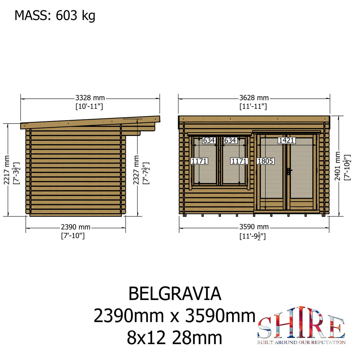 Shire Belgravia 7' 10" x 11' 9" Pent Log Cabin - Premium 44mm Cladding Tongue & Groove - Image 4