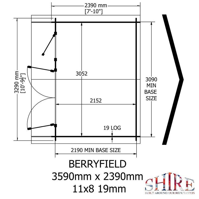 Berryfield 7' x 10' 9" Apex Log Cabin - Premium 19mm Cladding Log Clad - Image 9