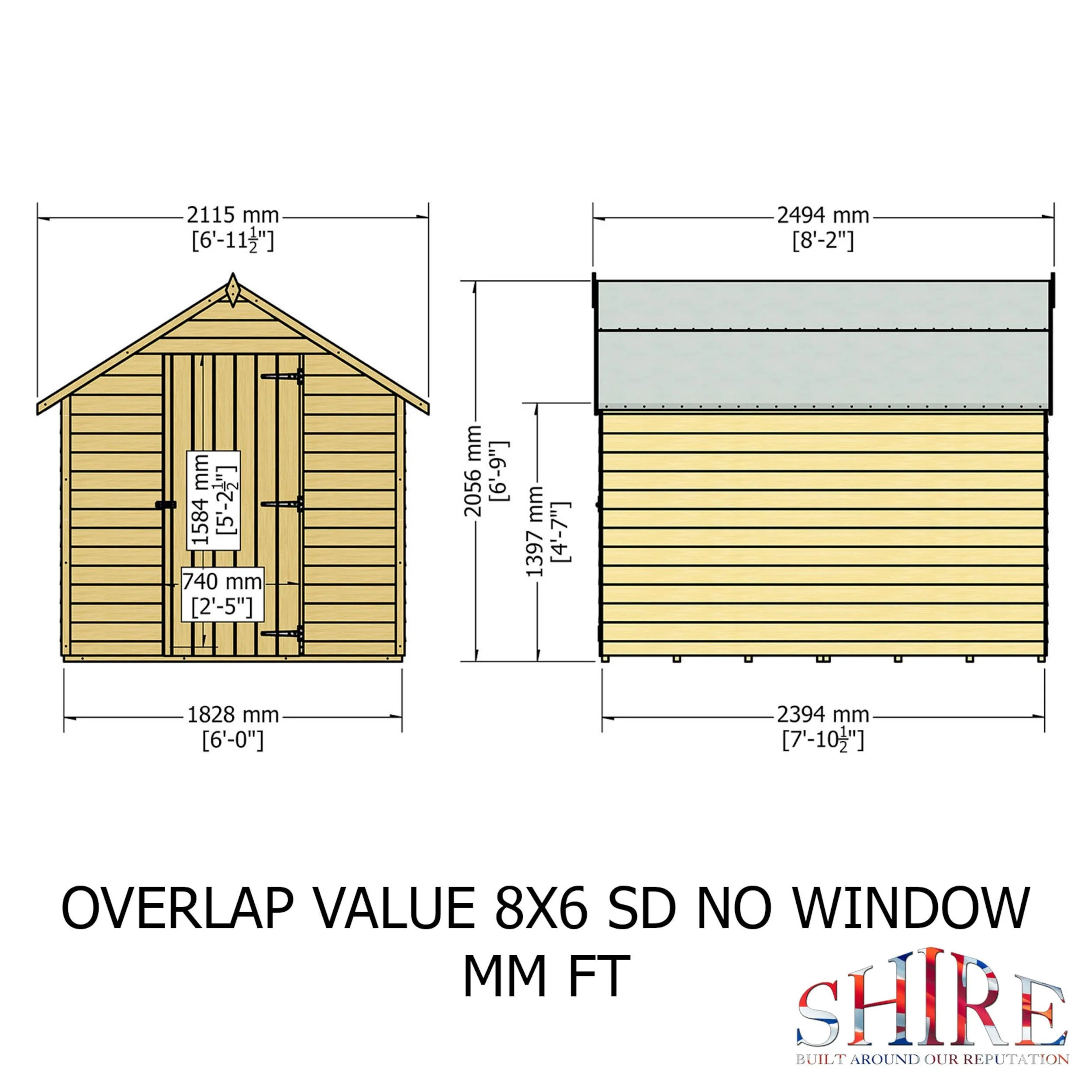 Canterbury 5' 9" x 7' 10" Apex Shed - Classic Dip Treated Overlap - Image 4