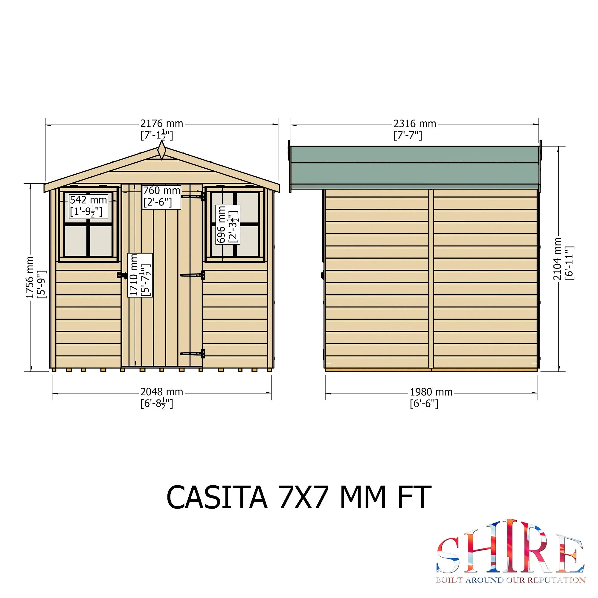 Casita 6' 3" x 6' 8" Apex Shed - Premium Dip Treated Shiplap - Image 4