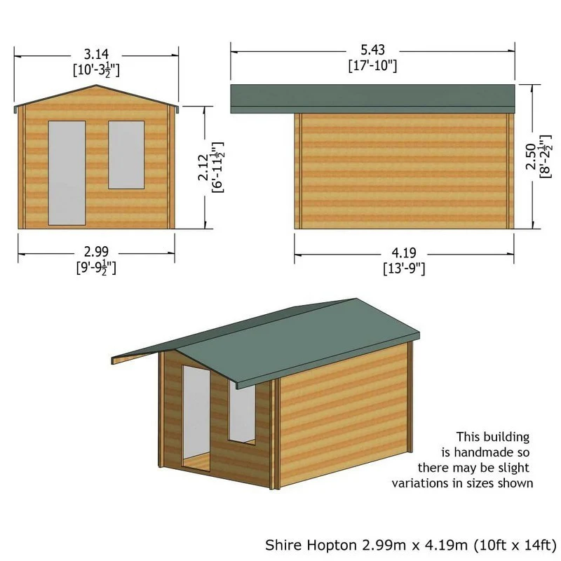 Shire Hopton 9' 9" x 13' 8" Apex Log Cabin - Premium 28mm Cladding Tongue & Groove - Image 3