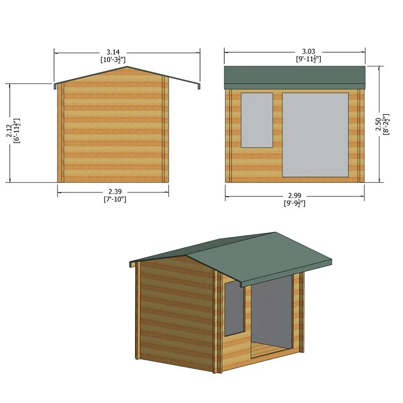 Shire Marlborough 7' 10" x 9' 9" Reverse Apex Log Cabin - Premium 70mm Cladding Tongue & Groove - Image 9