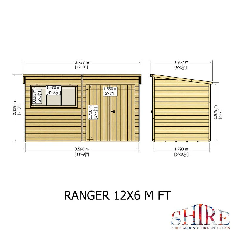 Shire Ranger 5' 10" x 11' 9" Pent Shed - Classic Coated Shiplap - Image 9