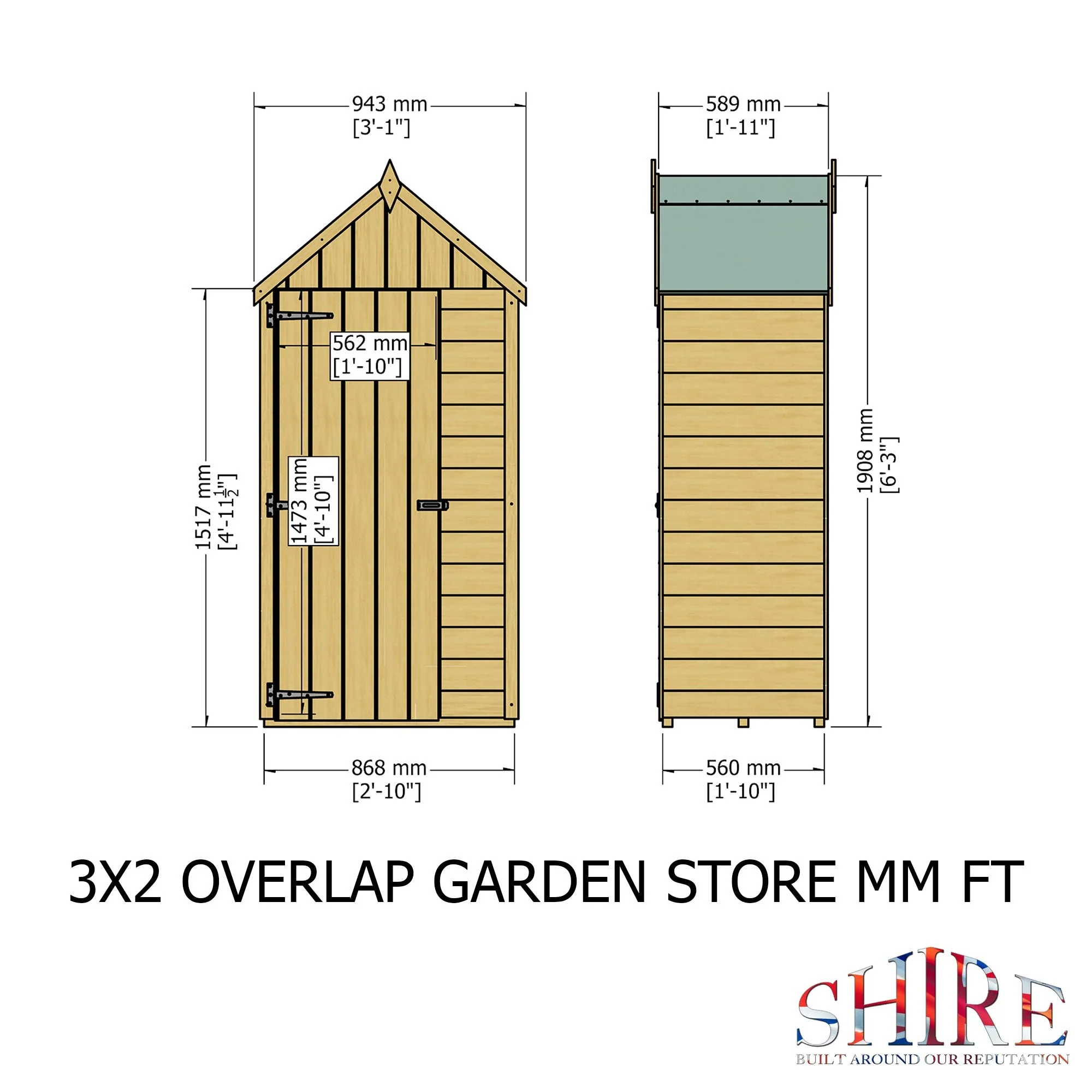 Securstore 1' 7" x 2' 10" Apex Garden Store - Budget Dip Treated Overlap - Image 4
