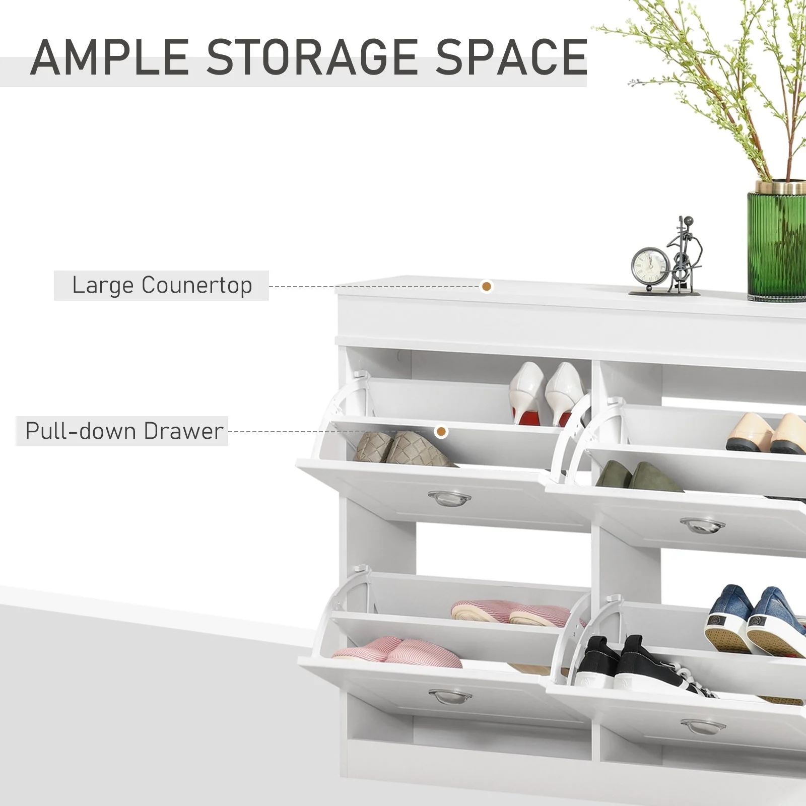 Shoe Cabinet with 4 Flip Drawers Storage Cupboard with Adjustable Shelf White - Image 4