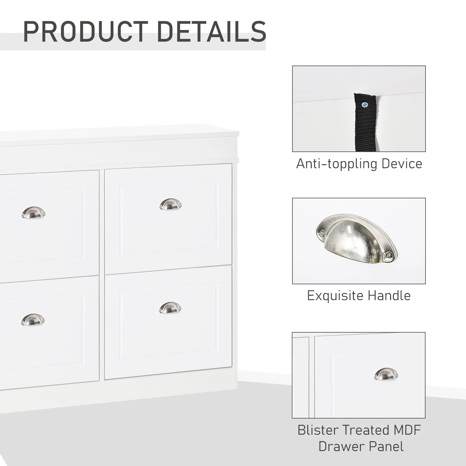 Shoe Cabinet with 4 Flip Drawers Storage Cupboard with Adjustable Shelf White - Image 5