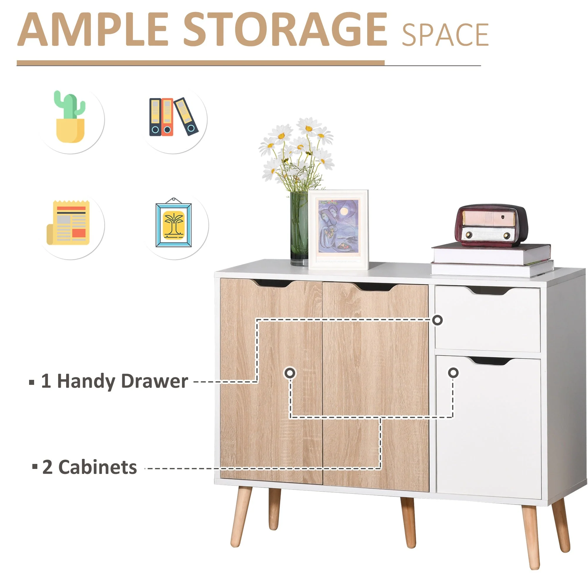 Sideboard Floor Standing Storage Cabinet with Drawer for Bedroom - Image 4