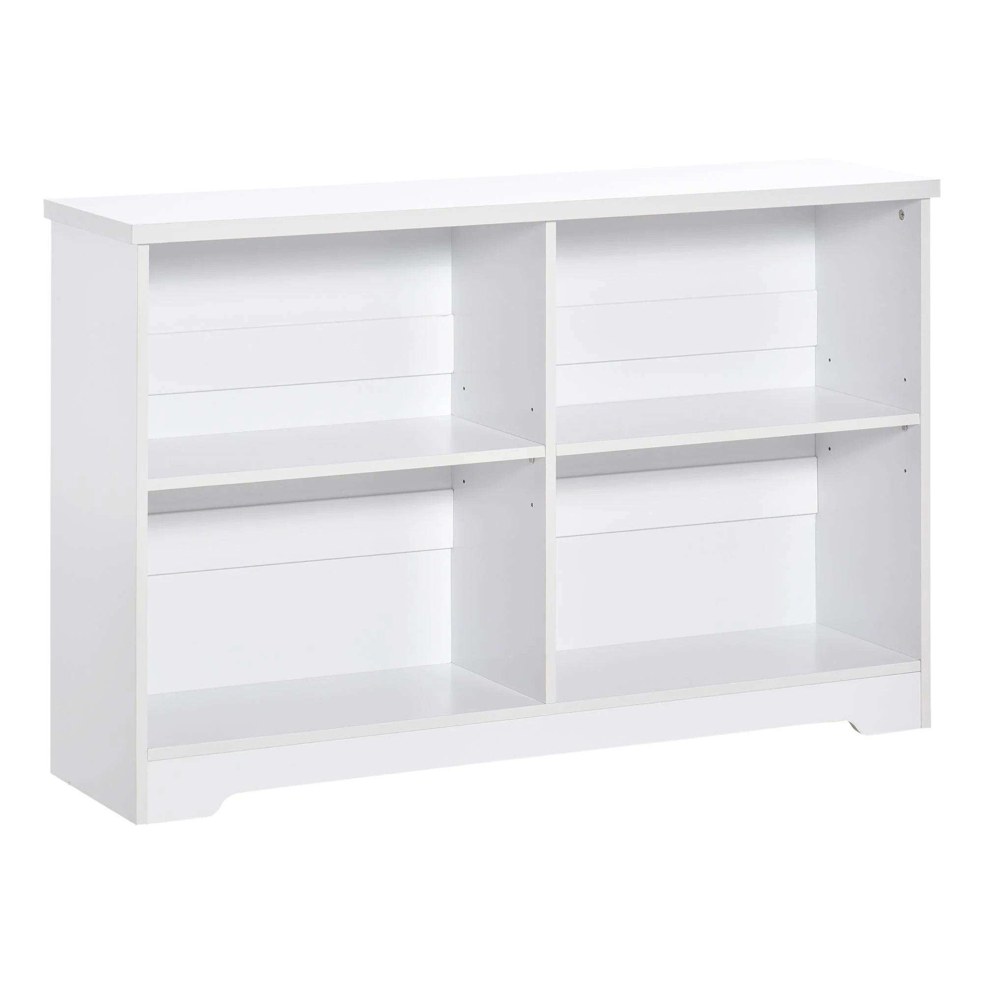 Simple Modern 4-Compartment Low Bookcase 2-Tier w/ Moving Shelves Cube Display Storage Unit Home Office Living Room Furniture White - Image 2
