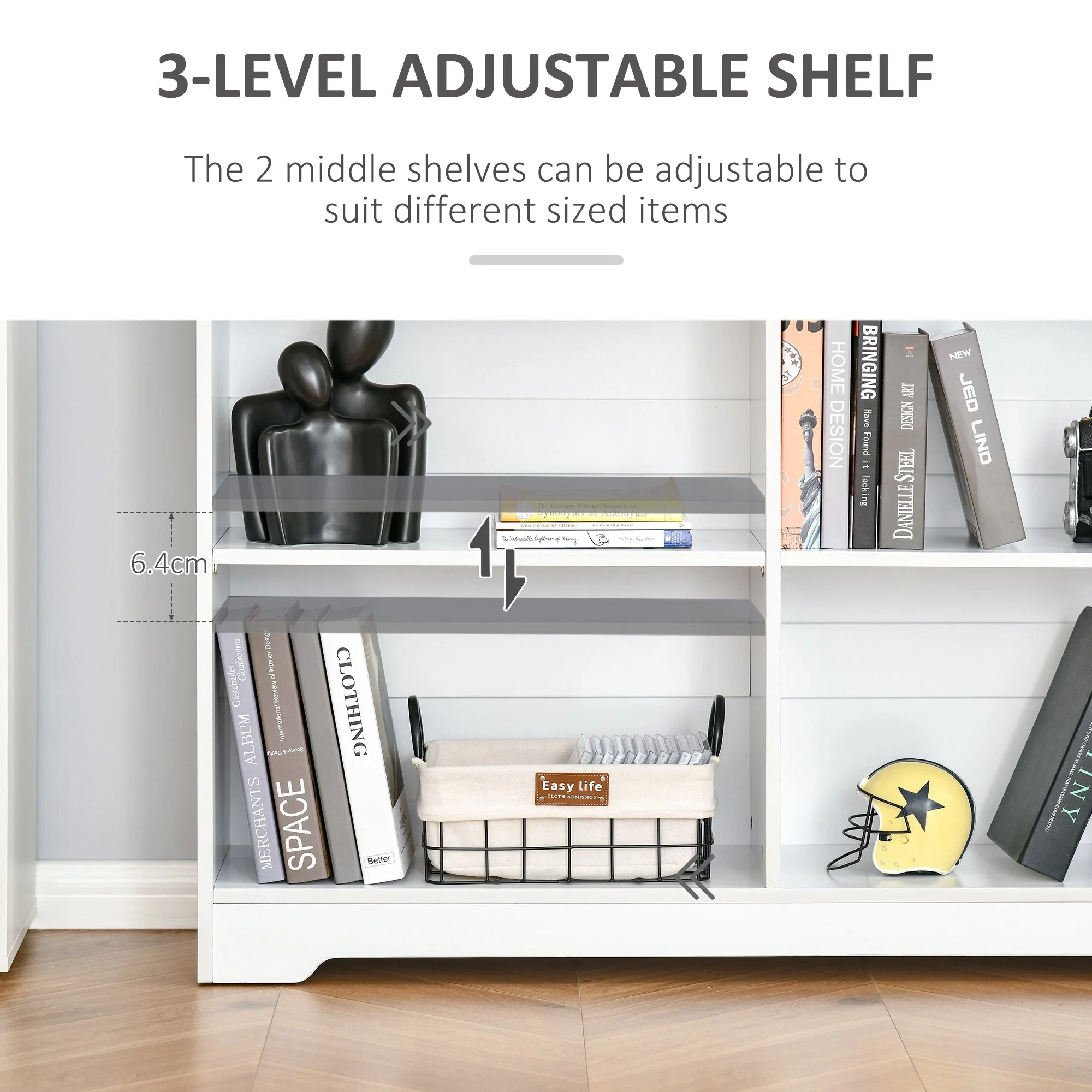 Simple Modern 4-Compartment Low Bookcase 2-Tier w/ Moving Shelves Cube Display Storage Unit Home Office Living Room Furniture White - Image 5